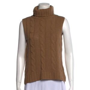 Weekend Max Mara Brown Cable Knit Sleeveless Turtleneck
